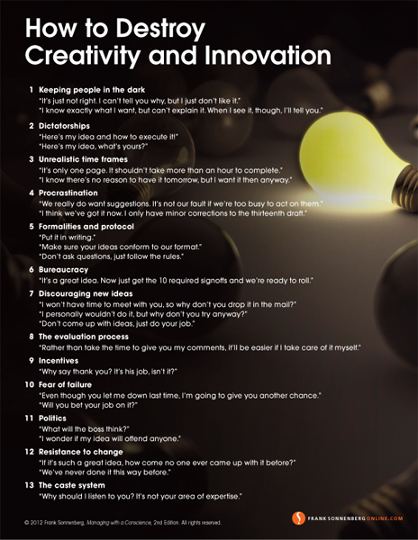 How to Destroy Creativity and Innovation